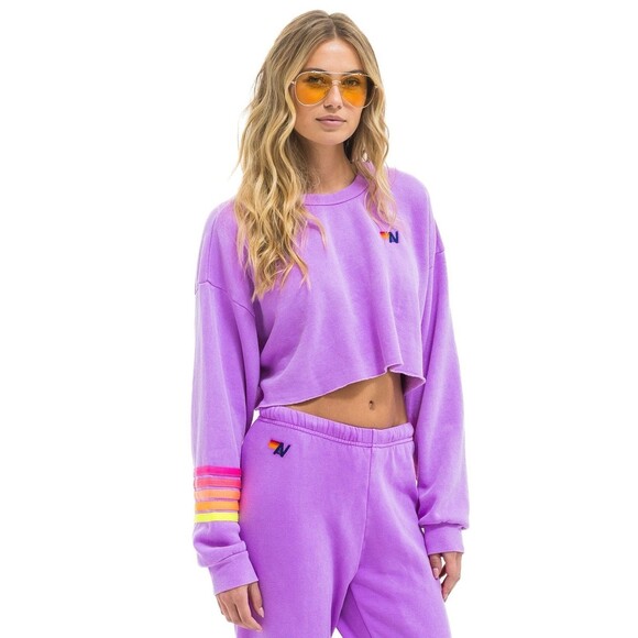 Aviator Nation Tops - Aviator Nation Lavender Cropped Sweatshirt with Rainbow Stripe